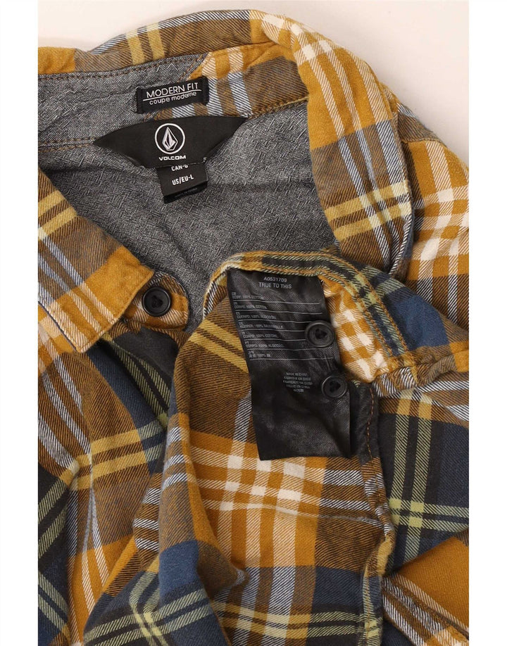 Volcom Camisa de franela de ajuste moderno de algodón a cuadros multicolores grandes para hombre