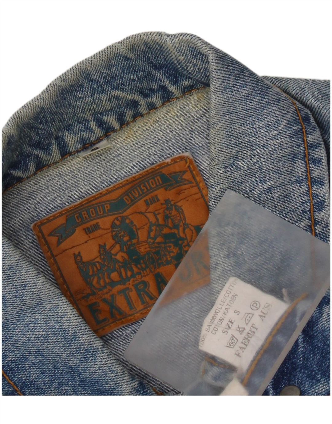 Vintage hombres chaqueta de mezclilla Reino Unido 36 pequeño algodón azul