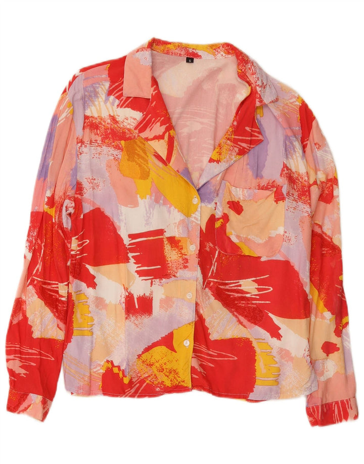 Vintage mujer patrón abstracto camisa blusa Reino Unido 10 pequeño multicolor
