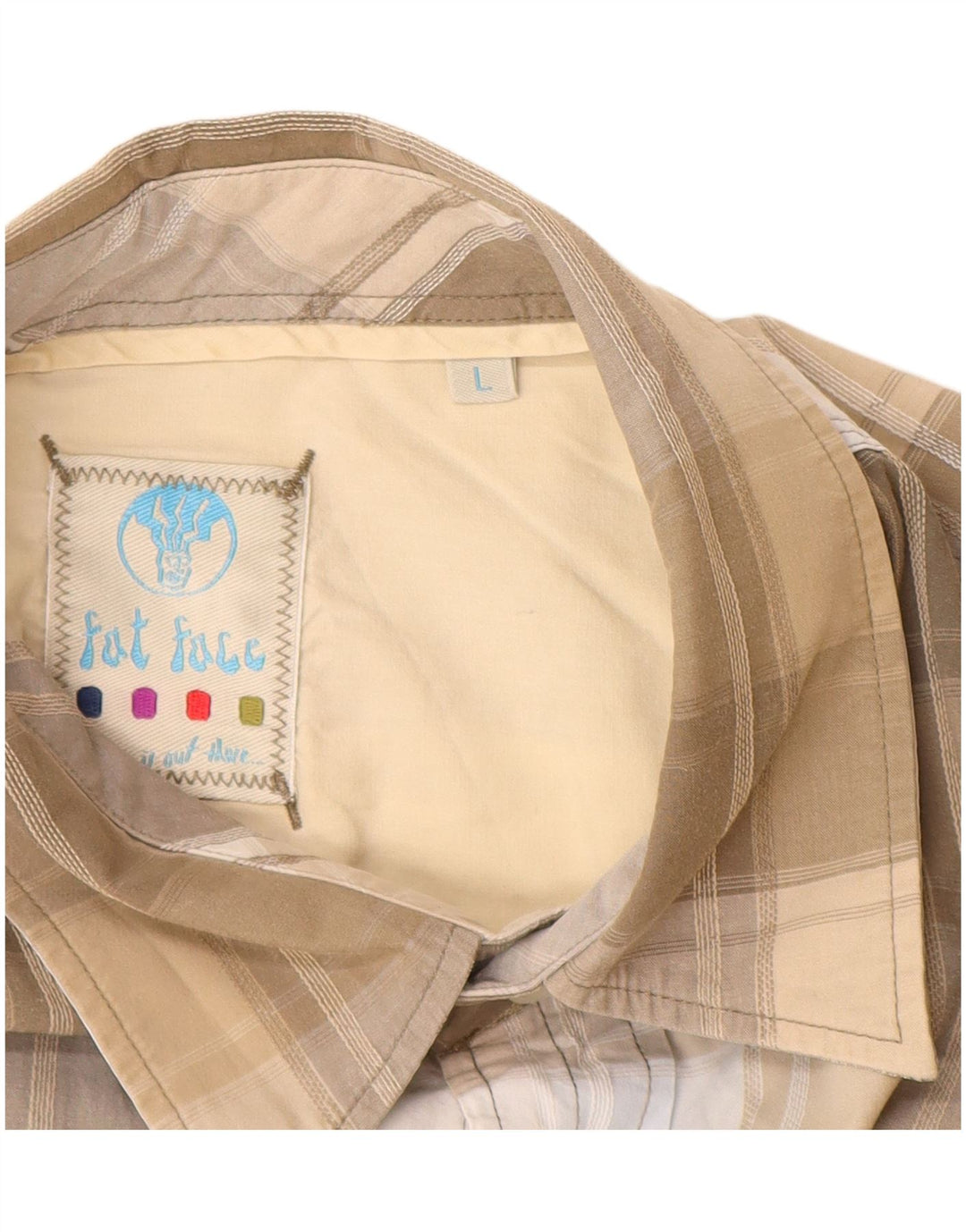 Camisa de manga corta para hombre Fat Face Large Beige Check Cotton