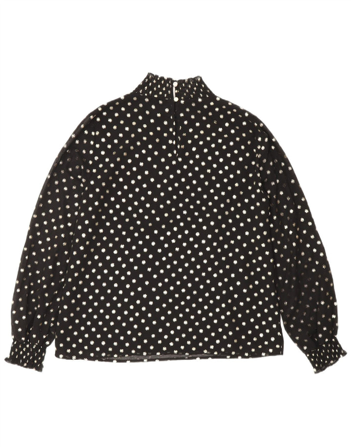 Oasis Blusa de manga larga para mujer Top UK 42 Poliéster con lunares negros medianos