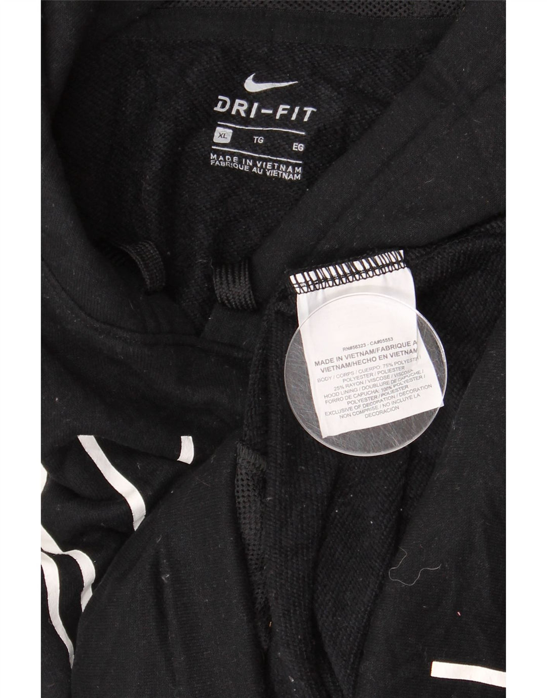 Nike - Sudadera con capucha para mujer, diseño gráfico de gran tamaño, talla 40, XL, poliéster negro