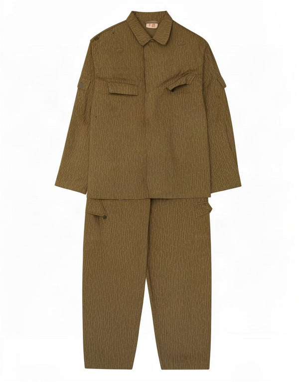 Vintage Hombres Militar 2 Piezas Set IT 48 Medio W34 L26 Caqui Rayas