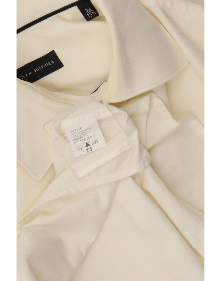 Tommy Hilfiger Camisa para hombre Talla 39 15 1/2 Medio Algodón blanco roto