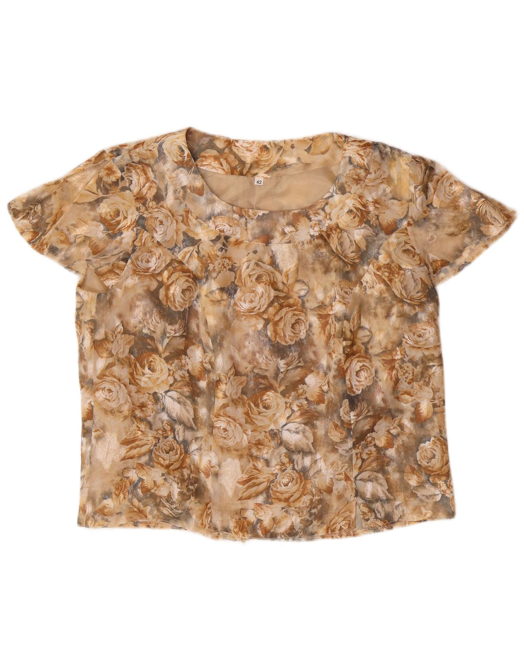 VINTAGE Blusa corta para mujer Top IT 42 Medio Beige Floral