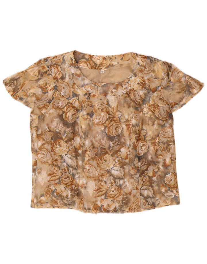 VINTAGE Blusa corta para mujer Top IT 42 Medio Beige Floral