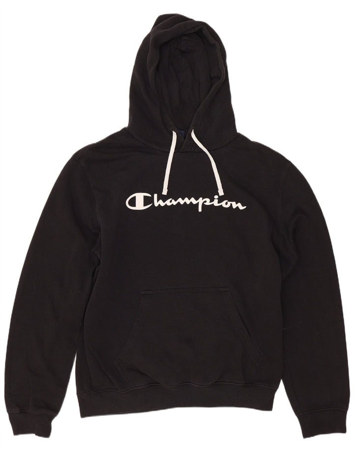 CHAMPION Sudadera con capucha gráfica para hombre Jersey grande de algodón negro