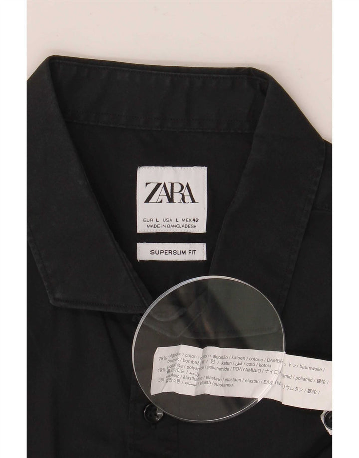 Zara Hombre Camisa Super Slim Fit Grande Algodón Negro