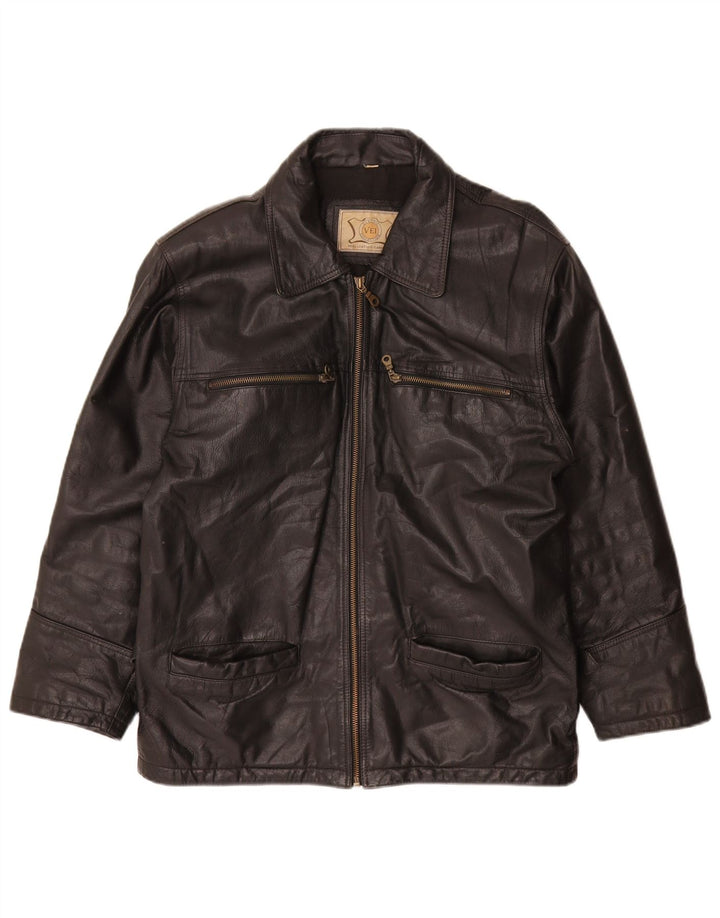 Vintage chaqueta de cuero para hombre Reino Unido 38 cuero negro medio