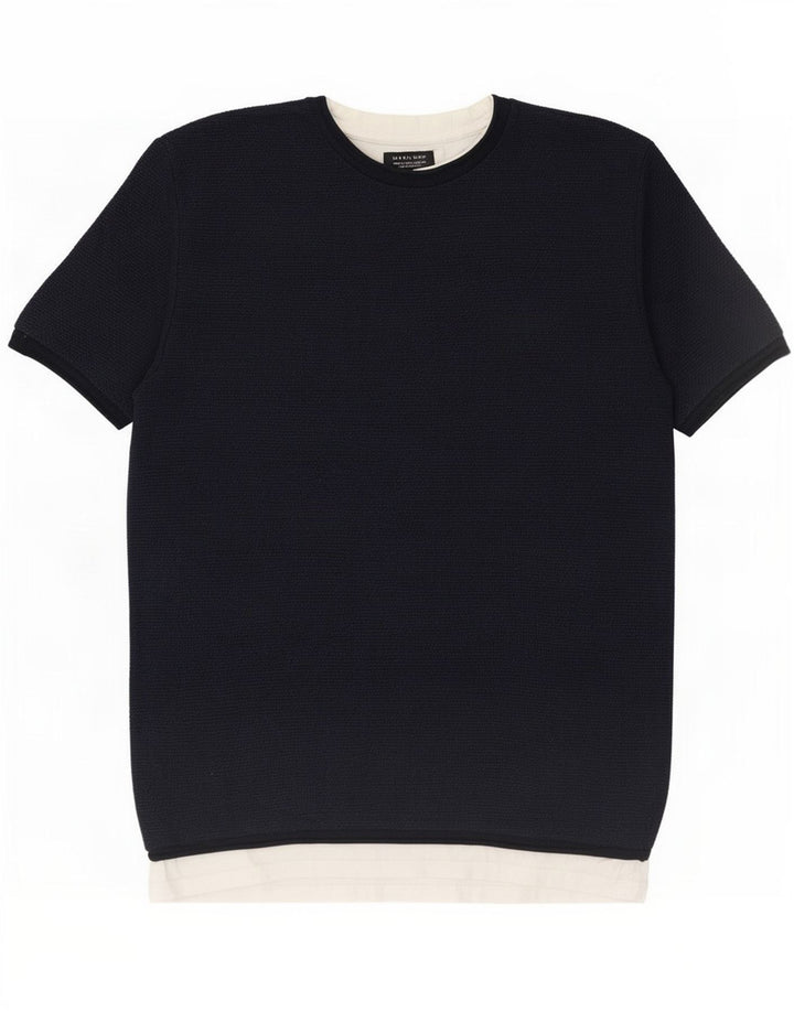 Zara Hombre Camiseta Top Grande Azul Marino Colorblock