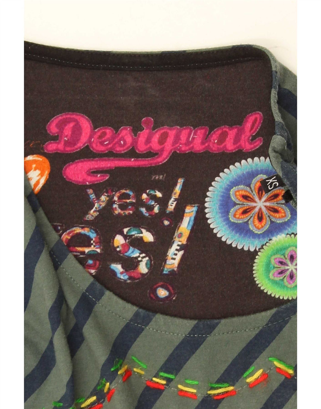 Desigual Top tipo túnica de manga larga para mujer UK 6 XS Patchwork multicolor