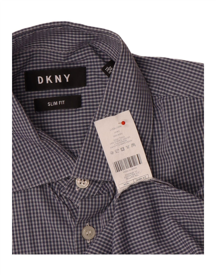 Camisa Dkny para hombre Slim Fit Talla 39 15/5 Algodón a cuadros azul mediano