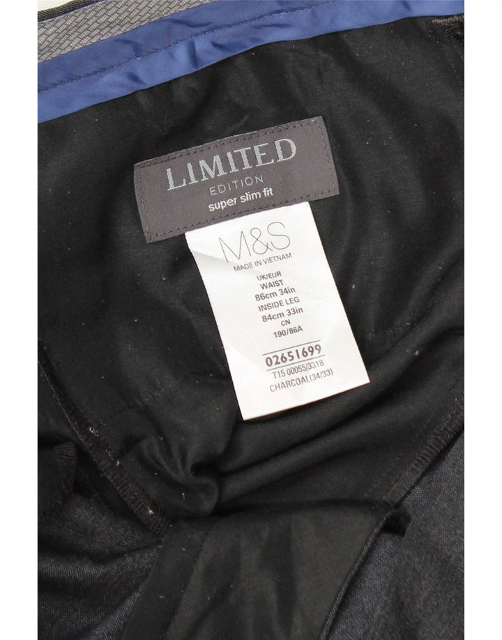 Marks & Spencer Pantalón de traje súper ajustado para hombre W34 L33 Poliéster gris