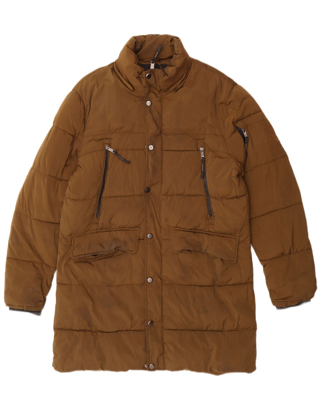 Zara Hombre Abrigo Acolchado UK 38 Medium Caqui Nylon Biker