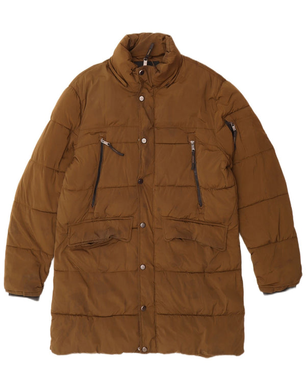 Zara Hombre Abrigo Acolchado UK 38 Medium Caqui Nylon Biker