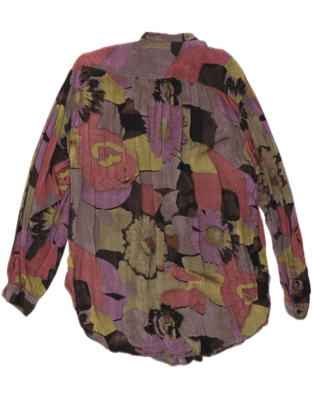 VINTAGE Mujer Camisa Larga Blusa EU 36/38 Medio Multicolor Floral