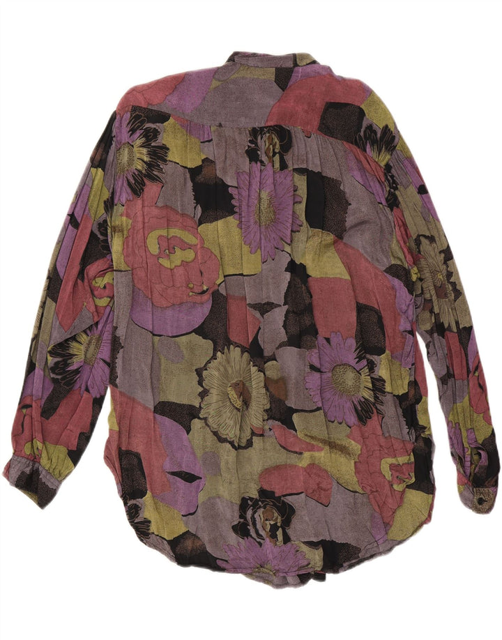 VINTAGE Mujer Camisa Larga Blusa EU 36/38 Medio Multicolor Floral
