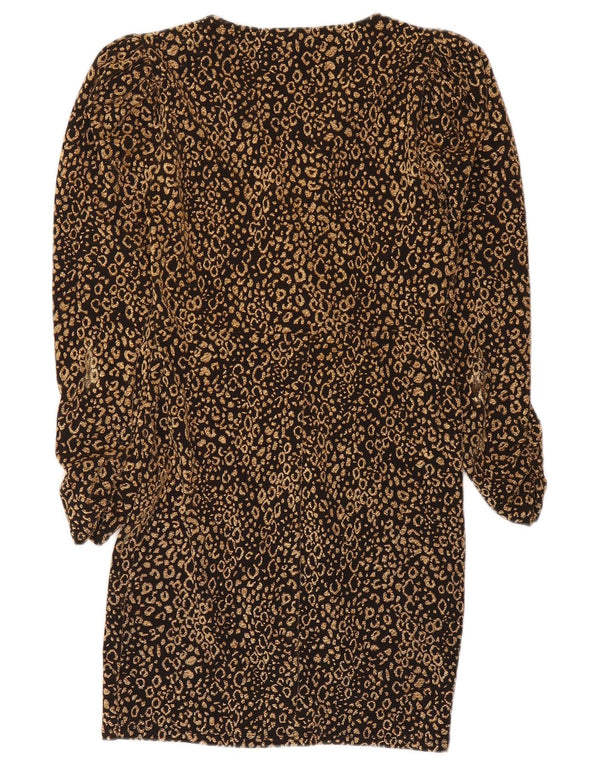 Zara Vestido tubo de manga larga para mujer UK 40 Mediano Estampado animal negro