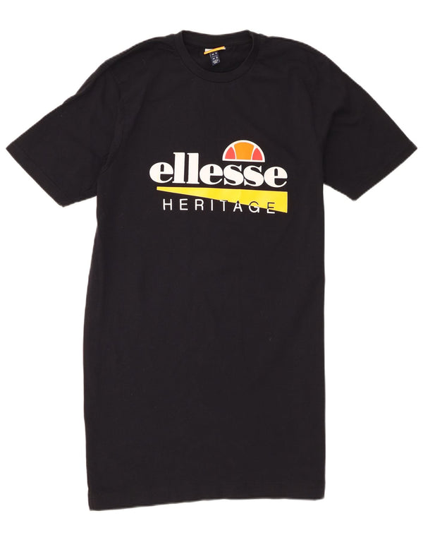 Ellesse Vestido estilo camiseta Heritage Graphic para mujer UK 8 Small Negro