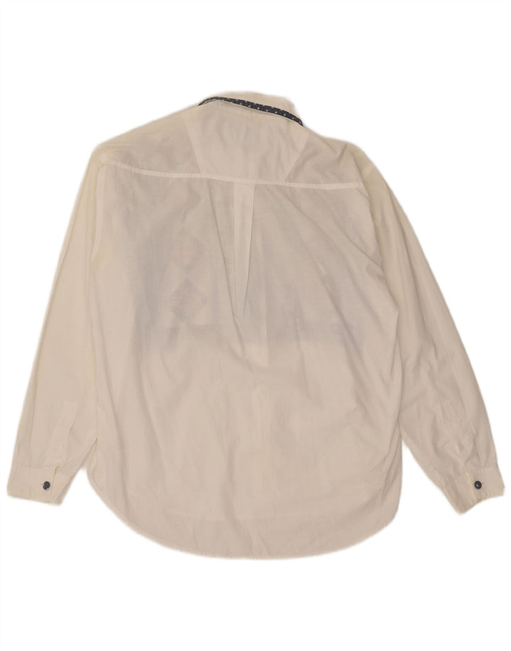 Vintage mujer camisa de gran tamaño blusa Reino Unido 14 algodón geométrico blanco medio