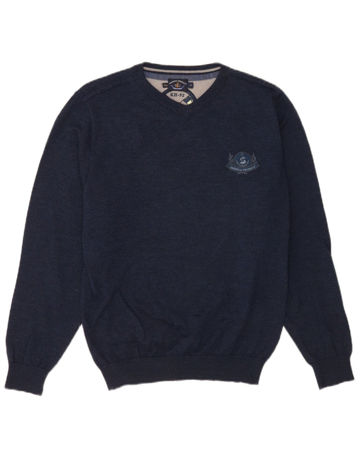 Amerigo Vespucci - Jersey con cuello en V para hombre, talla pequeña, azul marino