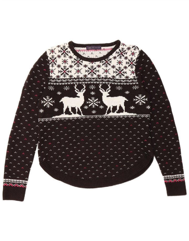 Marks & Spencer Suéter tipo jersey con cuello redondo para mujer Reino Unido 40 Mediano Negro Navidad