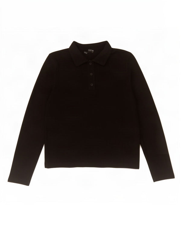 Zara Womens Long Sleeve Polo Shirt UK 14 Medium Black