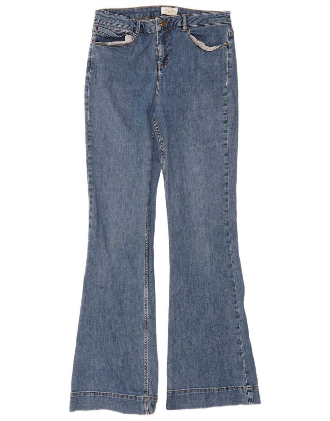 Monsoon Vaqueros acampanados para mujer UK 12 Medium W30 L31 Algodón azul