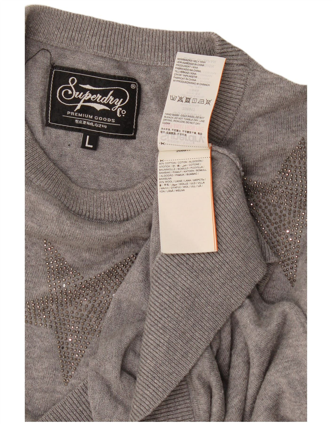 Superdry Suéter tipo jersey con cuello redondo y estampado abstracto para mujer, talla 46, color gris