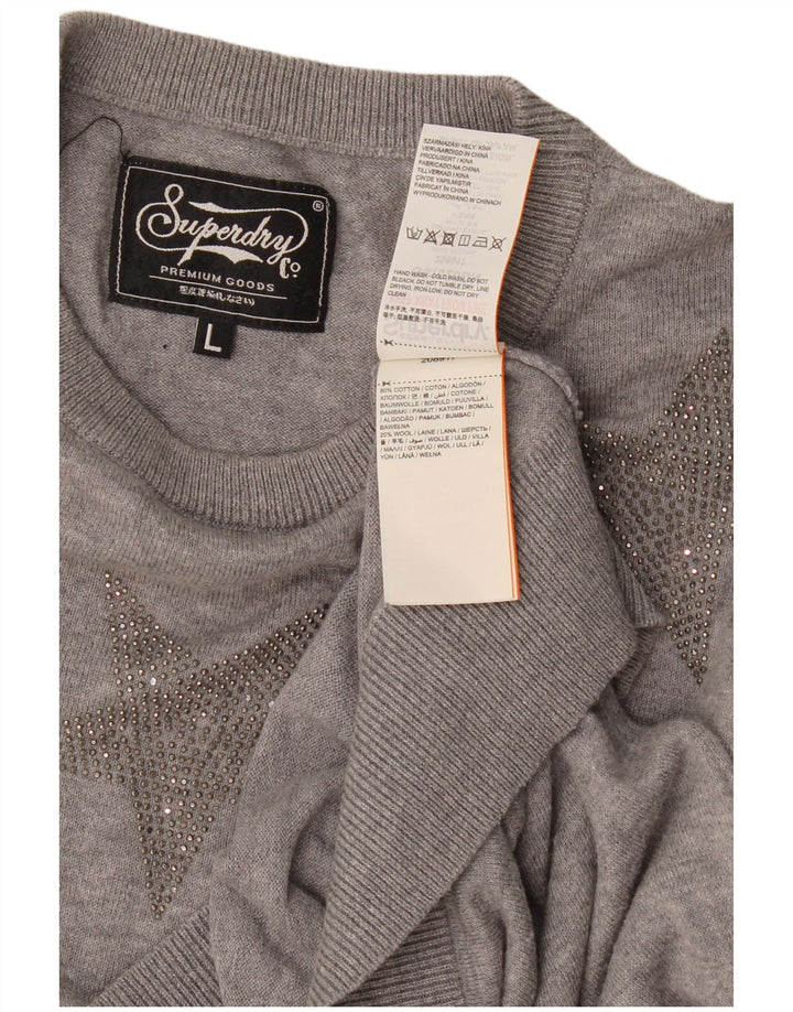 Superdry Suéter tipo jersey con cuello redondo y estampado abstracto para mujer, talla 46, color gris