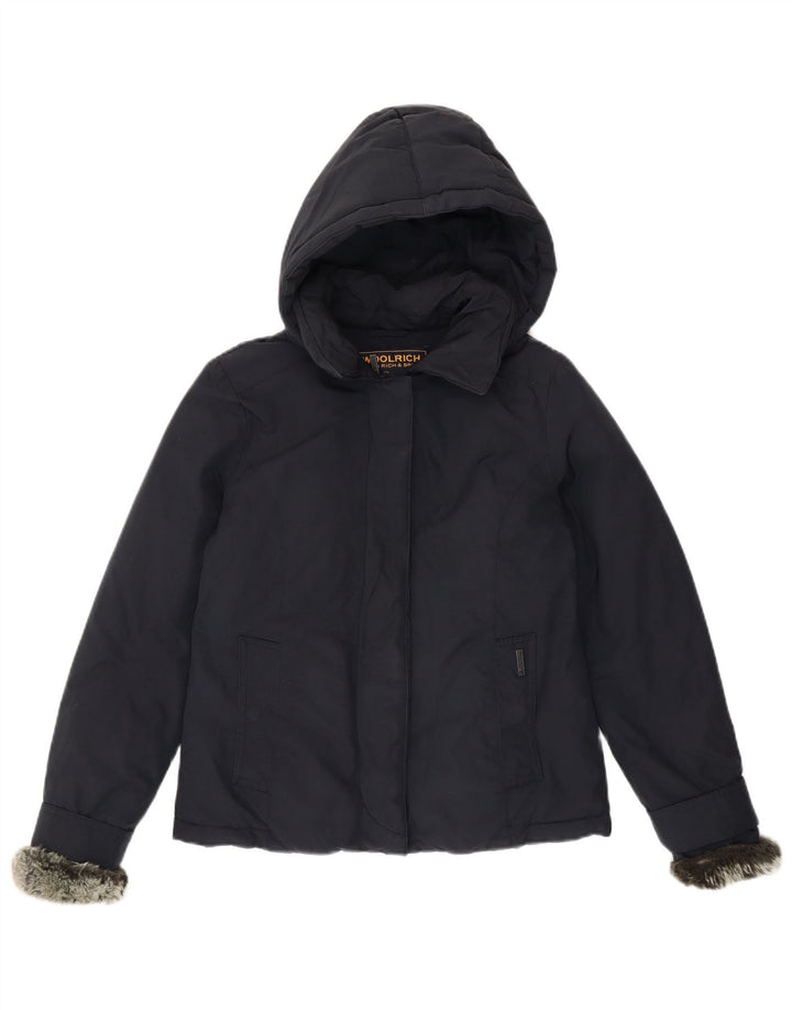 Woolrich Chaqueta acolchada con capucha para mujer UK 10 Small Azul marino Algodón