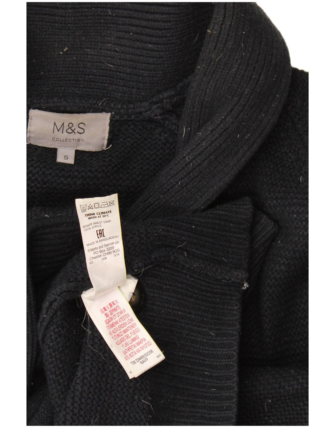 Marks & Spencer - Cárdigan para hombre, talla pequeña, acrílico azul marino