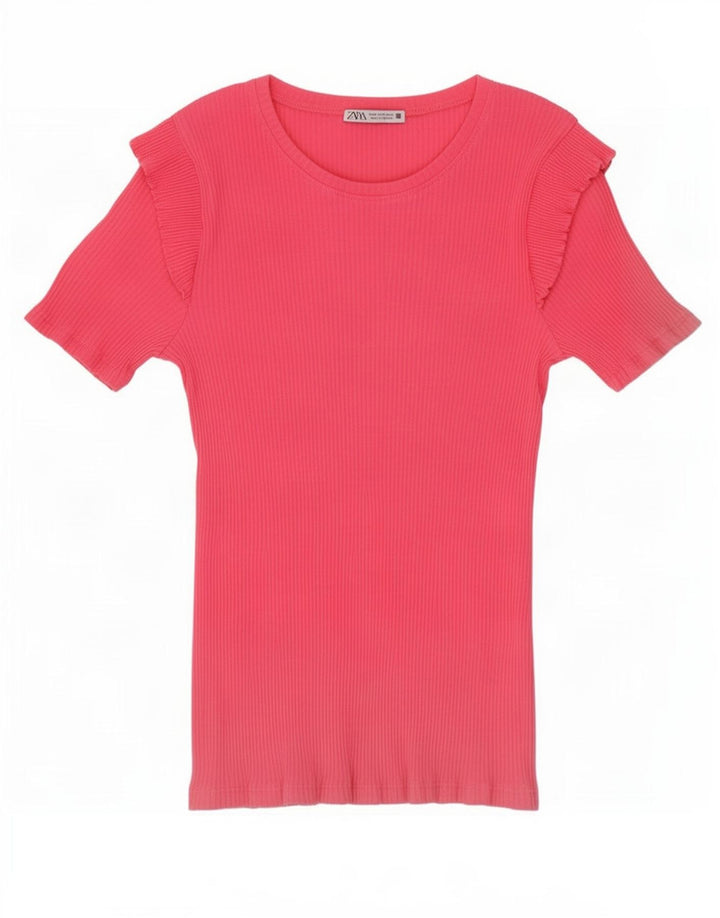 Zara Mujer Camiseta Top UK 12 Medium Pink