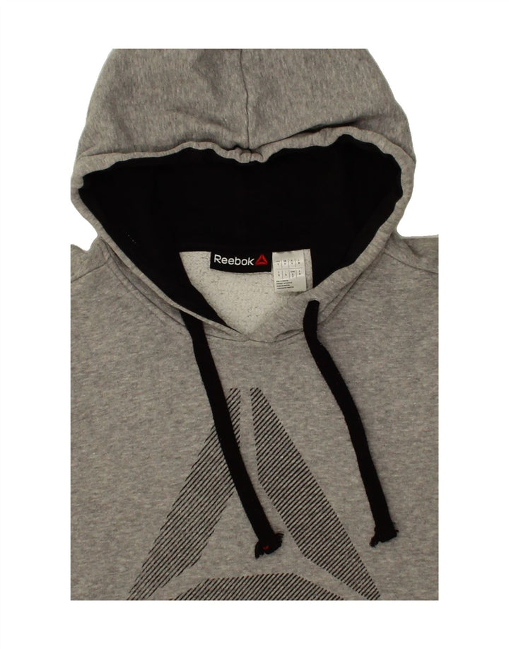 REEBOK Mens Graphic Hoodie Jumper Small Grey Cotton Vintage Reebok and Second-Hand Reebok from Messina Hembry 