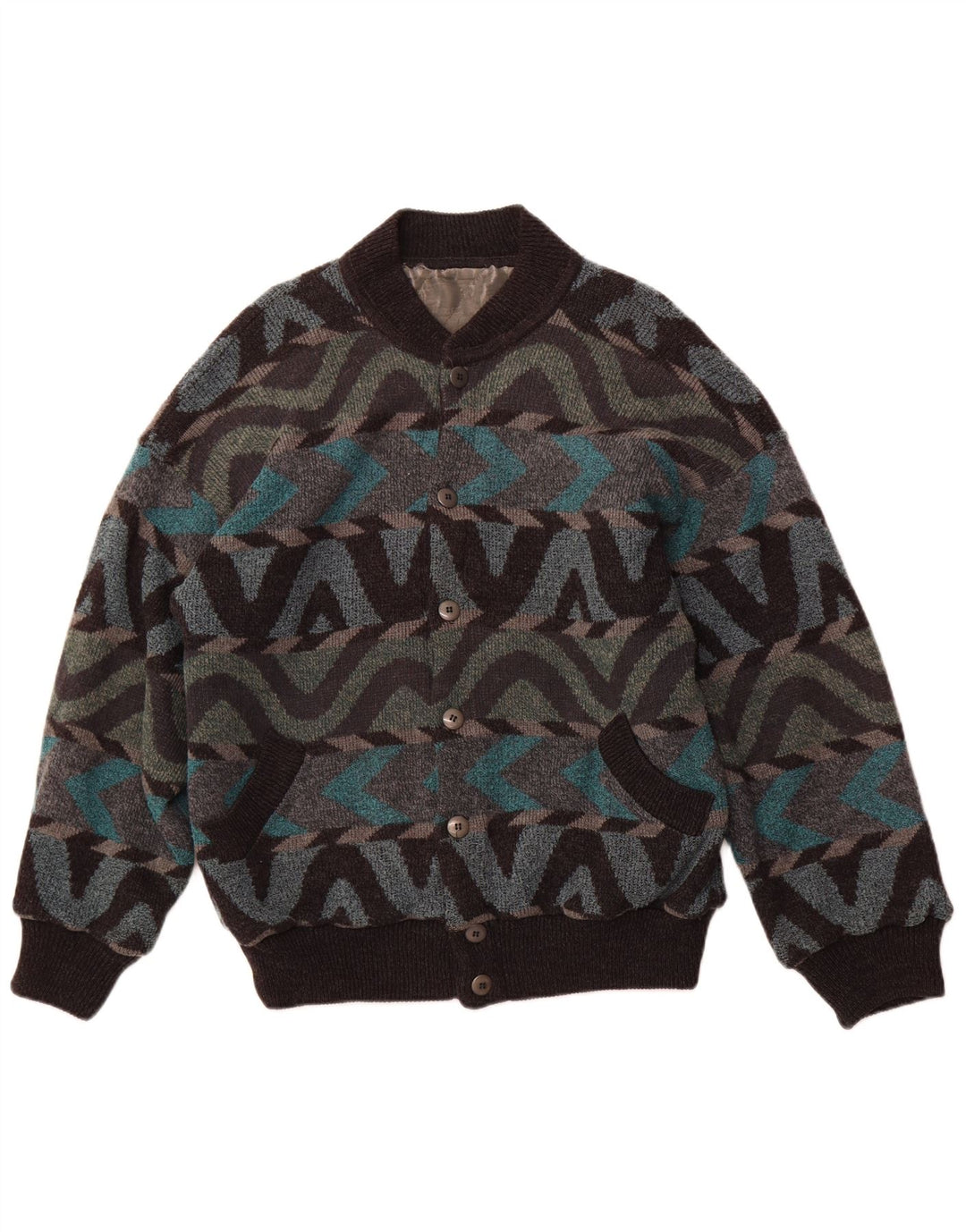 Vintage hombres bomber chaqueta Reino Unido 42 XL multicolor geométrico alpaca lana