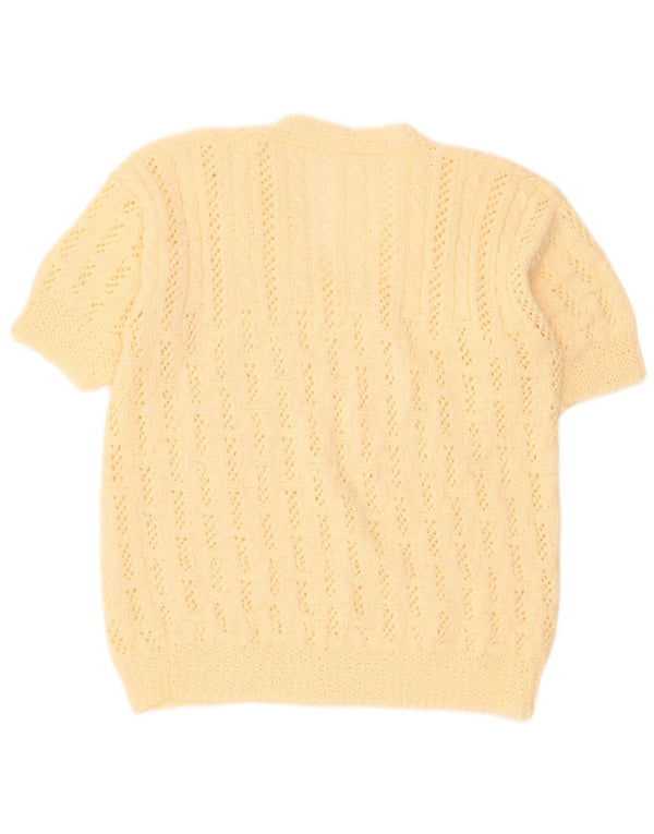 Vintage mujer manga corta V-cuello jersey suéter Reino Unido 18 XL Beige