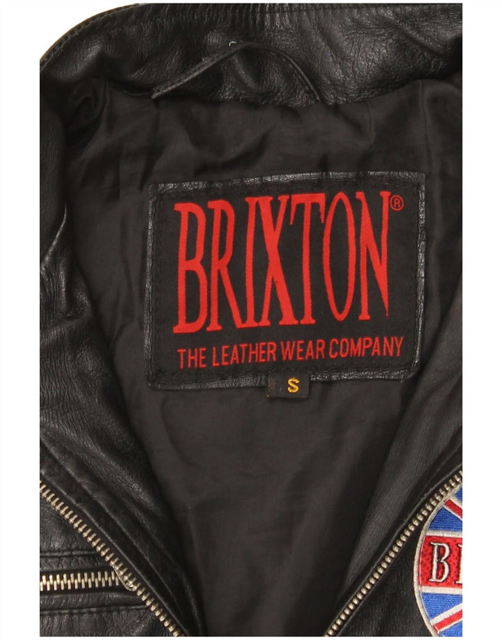 BRIXTON Chaqueta de cuero para mujer UK 40 Small Black Colourblock Leather