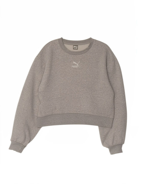 Puma Mujer Crop Graphic Sudadera Jumper UK 10 Pequeño Gris Deportes