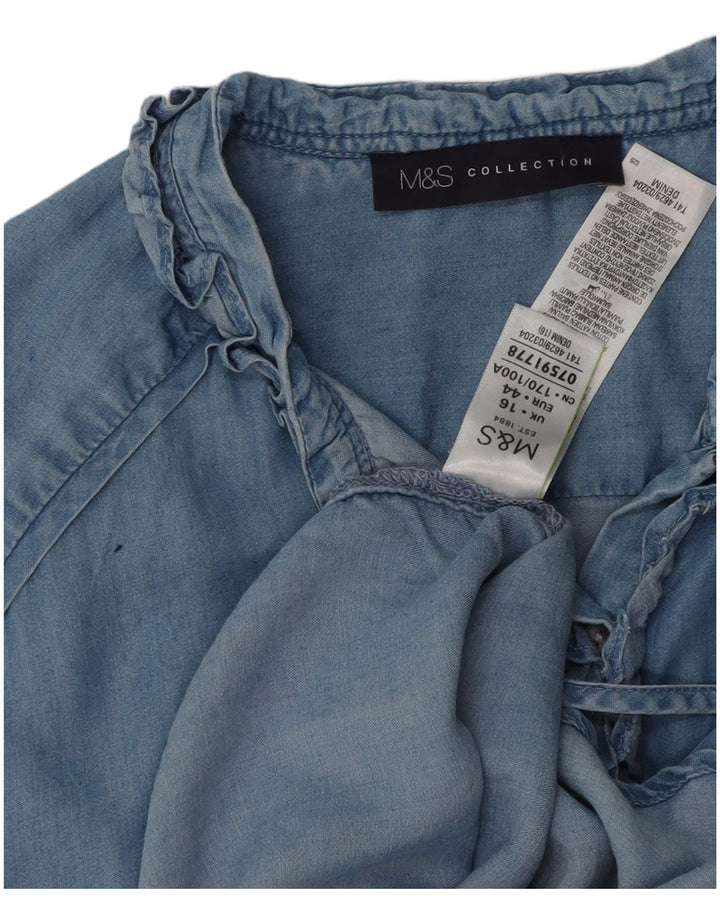 Marks & Spencer Camisa Vaquera Extragrande con Volantes en la Parte Delantera para Mujer UK 46 Grande Azul