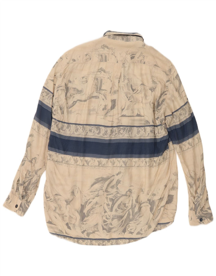 Camisa Vintage Hombre Con Estampado Abstracto Viscosa Color Block Beige Medio