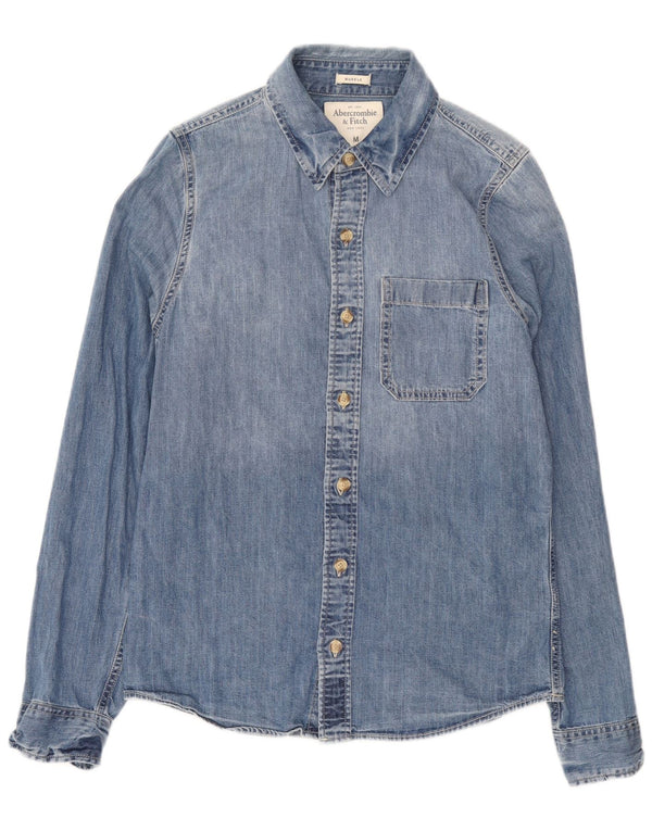 Abercrombie & Fitch Camisa vaquera ajustada de algodón azul medio para hombre