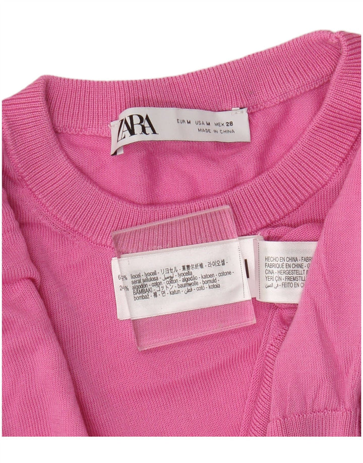 Zara Mujer Jersey De Cuello Redondo Jersey UK 12 Medium Pink Lyocell