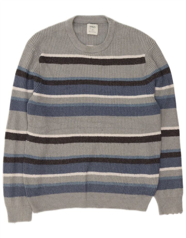Marks & Spencer - Jersey de cuello redondo para hombre, talla grande, poliamida a rayas grises