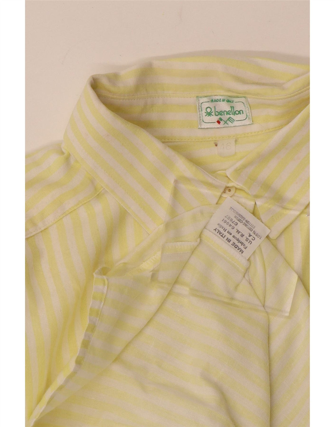 BENETTON Camisa extragrande para mujer IT 46 Large Algodón a rayas amarillas