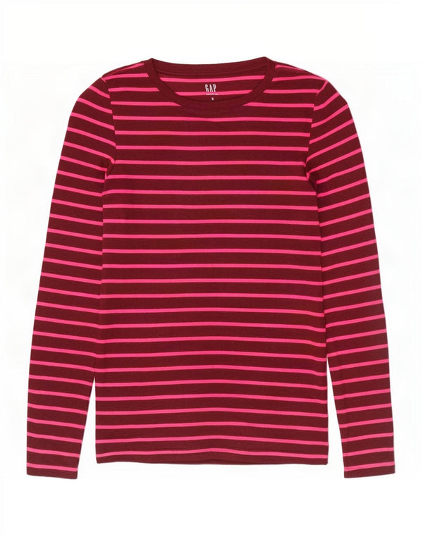 Gap Mujer Top Manga Larga UK 10 Small Borgoña Rayas Algodón