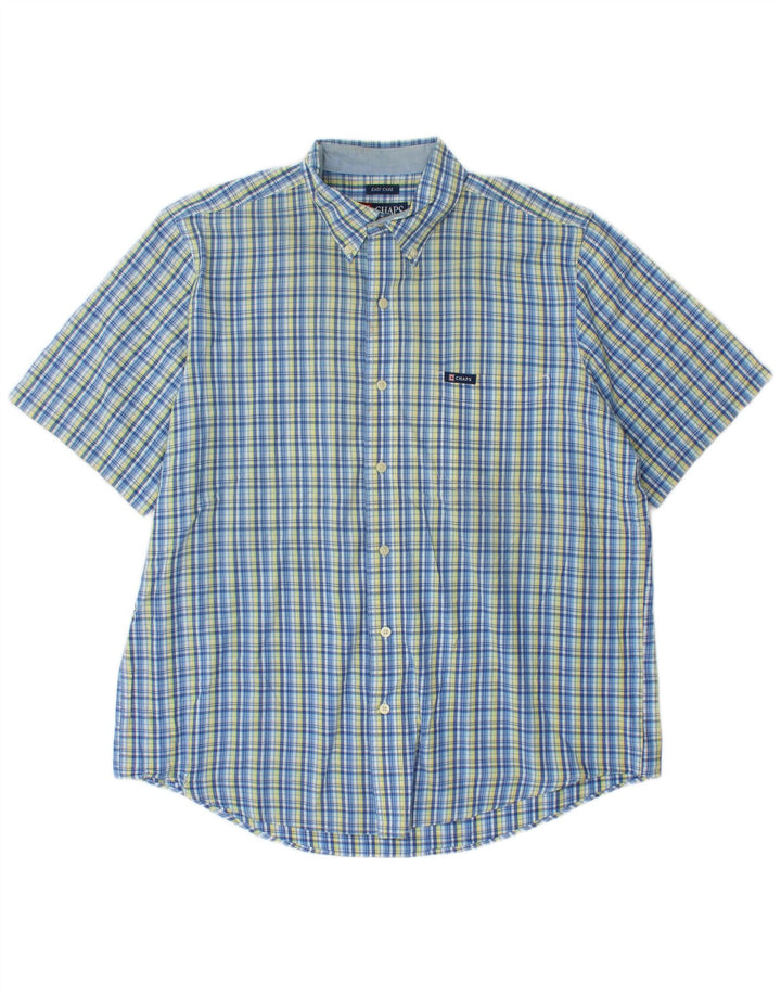Chaps Camisa de manga corta para hombre de algodón a cuadros azul grande