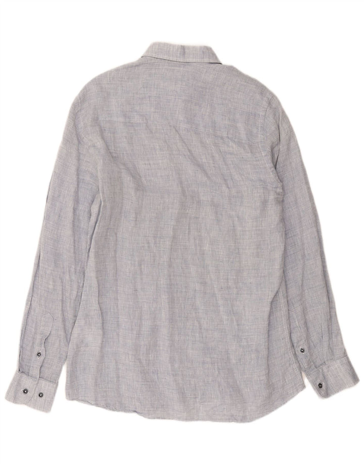 Camisa Trussardi Hombre Talla 39 Lino jaspeado azul medio