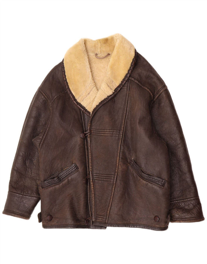 Vintage hombres shearling chaqueta Reino Unido 38 marrón medio