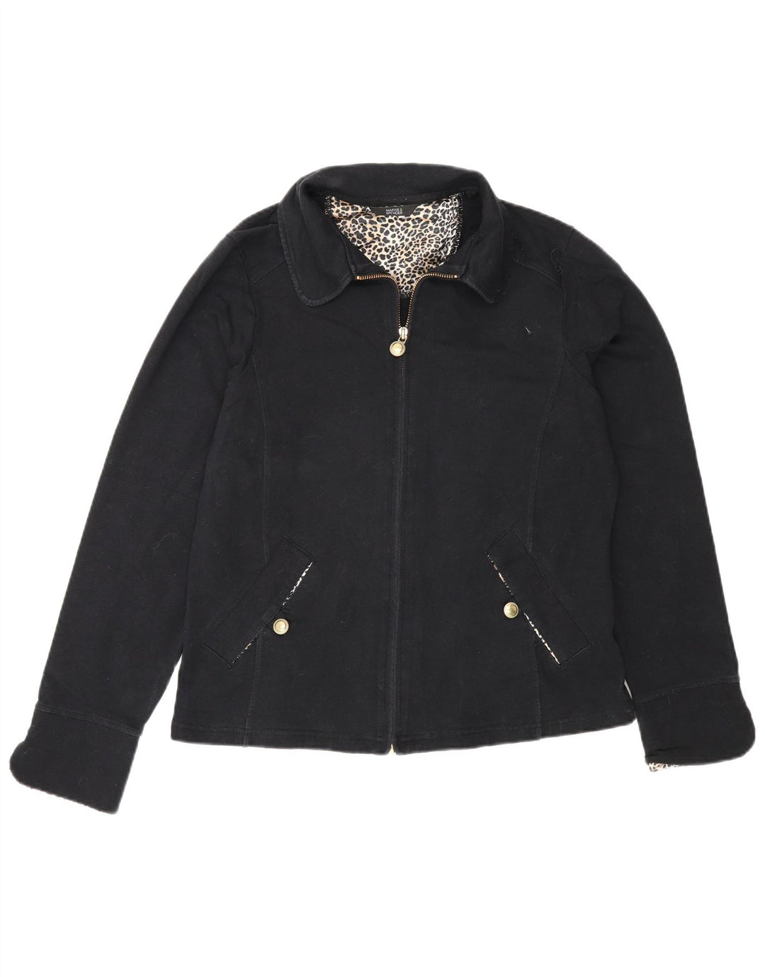 Marks & Spencer Chaqueta Bomber para Mujer UK 14 Mediana Algodón Negro