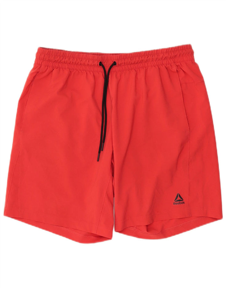 Reebok - Pantalones cortos deportivos para hombre, poliéster rojo grande